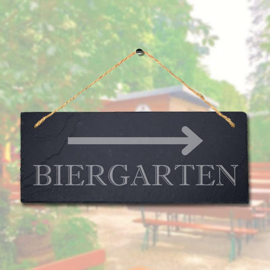 Biergarten Right Way Laser Engraved Hanging Slate Restaurant Decor Plaque Sign