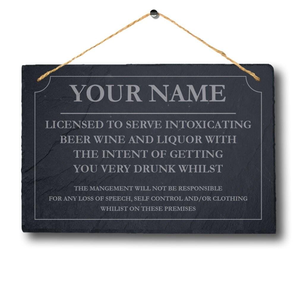 Personalised Bar Sign Plaque Man Cave Shed Laser Engraved Pub Slate Stone Sign