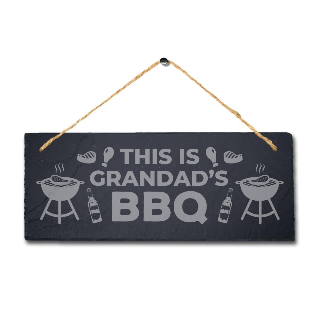 This Is Grandads Bbq Engraved Hanging Slate Chicken Grilled Party Plaque Sign