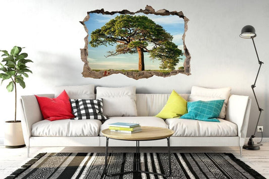 3D Tree Window Wall Sticker: Serene Nature View, Vinyl Decor
