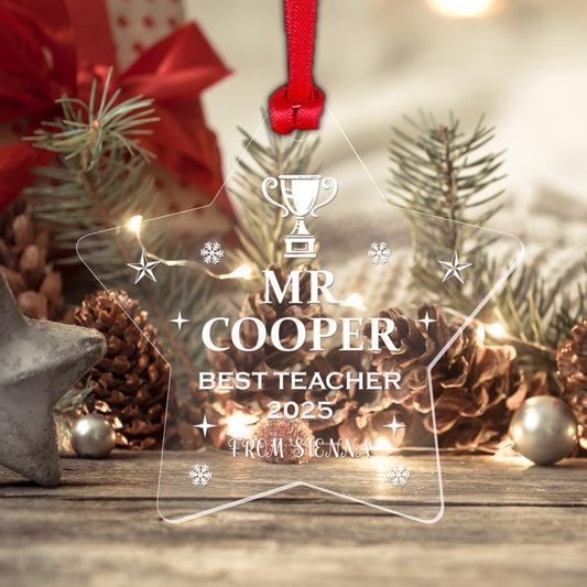 Personalised Teacher Christmas Star Bauble Teaching Assistant Nursery Xmas Gift