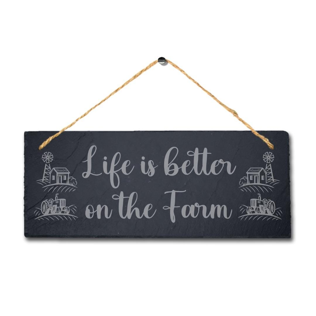 Life Is Better On Farm Laser Engraved Hanging Slate Farmhouse Decor Plaque Sign