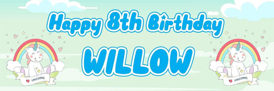 2 Personalised Unicorn Rainbow Birthday Party Celebration Banners Posters Decoration for Kids Girls
