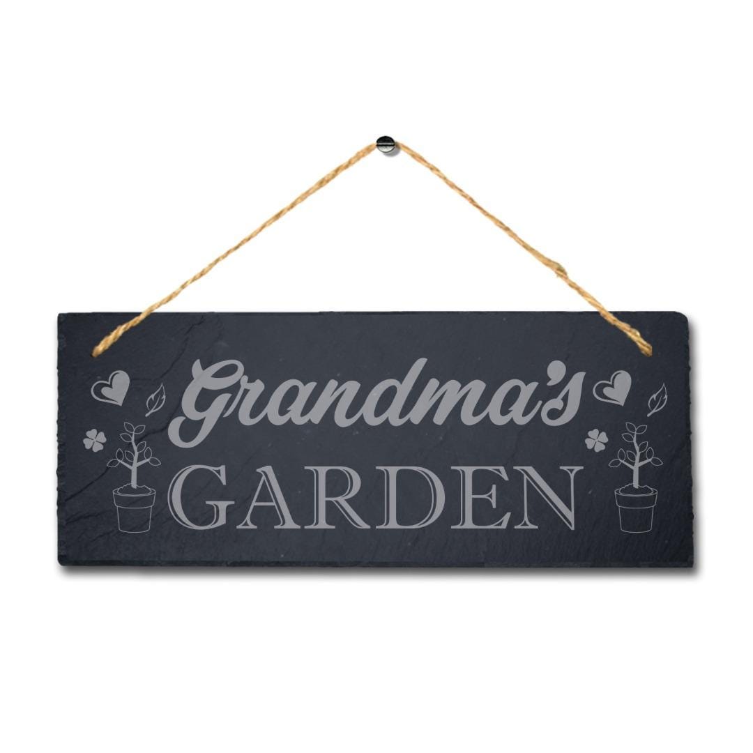 Grandmas Garden Love Laser Engraved Hanging Slate Grandparents Plaque Sign