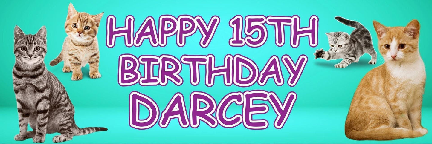 2x Personalised Cat Birthday Banner, Party Decoration