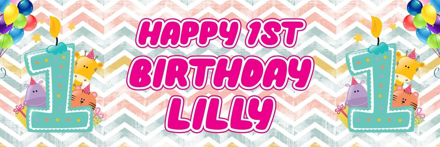 2 Personalised First Birthday Girl Boy 1st Celebration Banners Decoration Posters