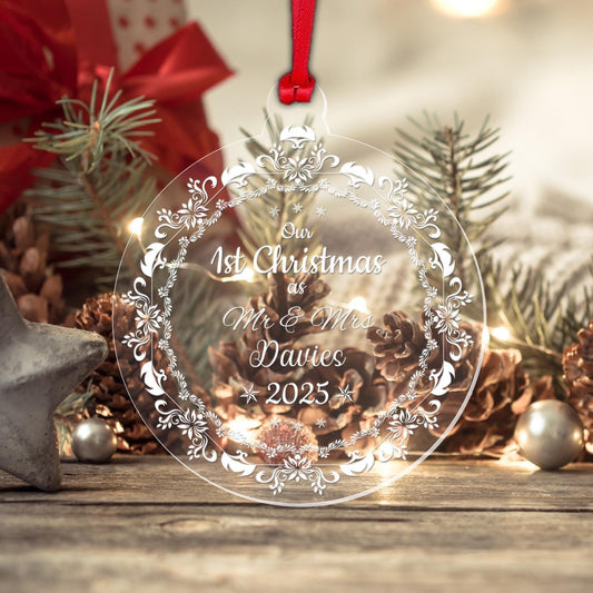 Personalised First Christmas Mr And Mrs Bauble 1st Xmas Married Decoration Gift