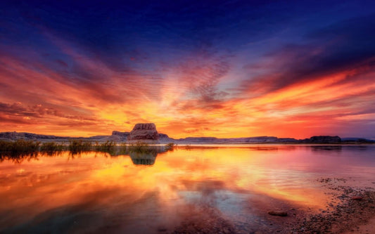 Sunset Lake Landscape Art Print – Dramatic Sky Poster