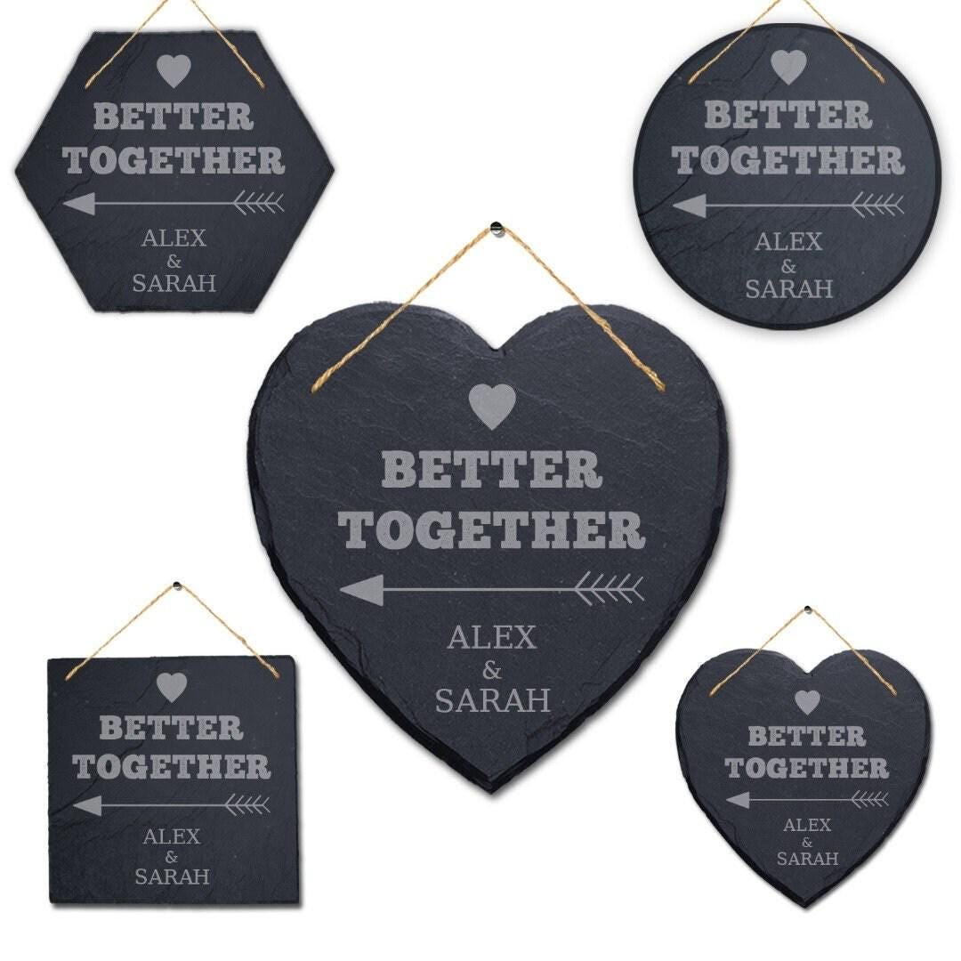 Personalised Engraved Better Together Couples Engagement Wedding Hanging Slate Plaque Gift