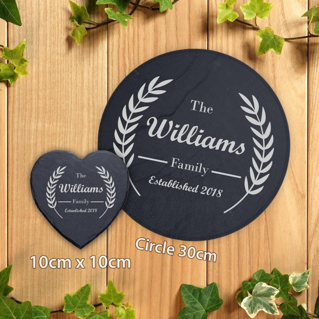 Personalised Slate Plaque Family Name Placemat Sign Engraved Stone Tray Art Gift
