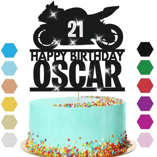 Motorbike Racing Cake Topper Personalised Boys Birthday Decoration Any Name Age
