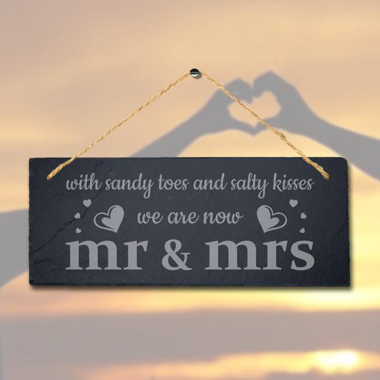Sandy Toes Salty Kisses Laser Engraved Hanging Slate Ocean Beach Plaque Sign