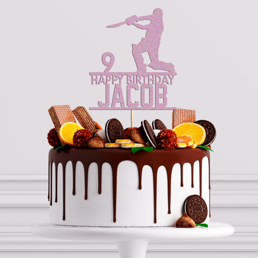 Personalised Glitter Cricket Birthday Cake Topper