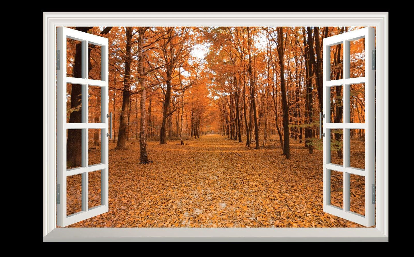 Autumn Wall Sticker Trees Orange Forest 3d Window View Wall Decal Office Vinyl Mural