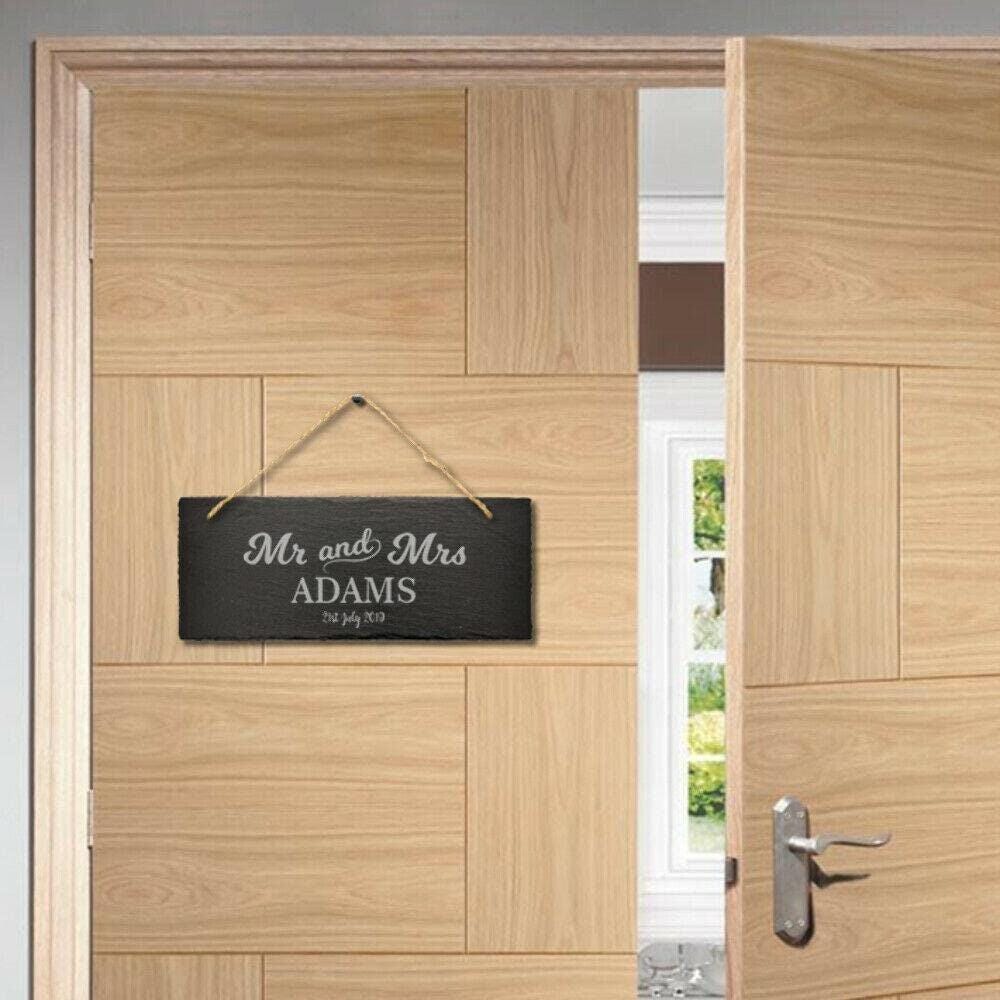 Large Personalised Mr And Mrs Hanging Slate Sign Engraved Name Date Wedding Gift