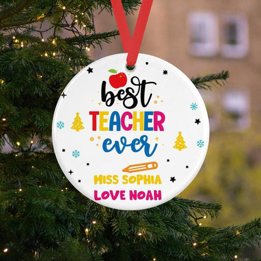 Personalised Best Teacher Ever Christmas Teacher Ceramic Bauble Gift Ta School Nursery Christmas Gift