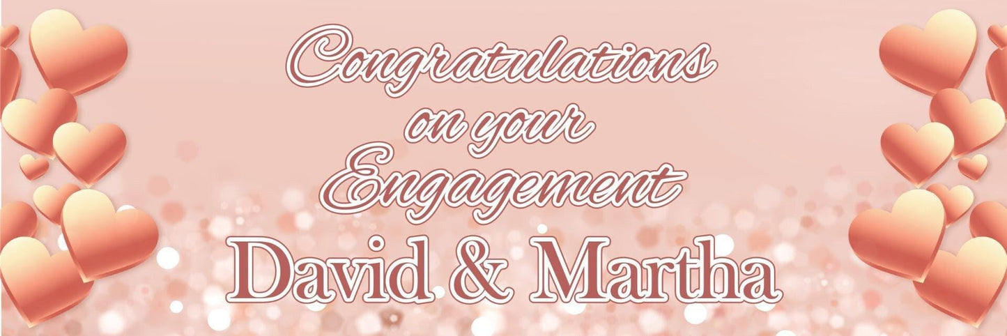 2 Personalised Hearts Rose Gold Engagement Celebration Banners Decoration Poster
