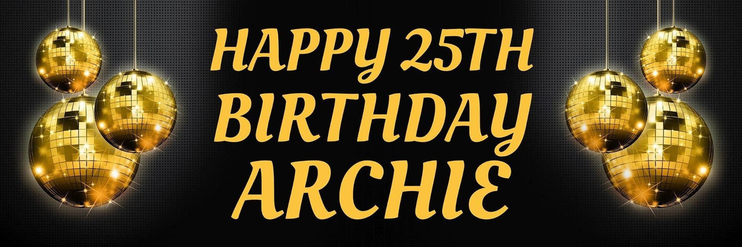 2 Personalised Disco Ball Birthday Party Celebration Banners Decoration Posters