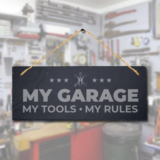 Laser Engraved Slate Garage Sign: Workshop Shed Plaque