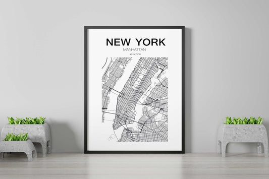 New York Map Manhattan Bedroom World Wall Art Home Room Decor Print Poster