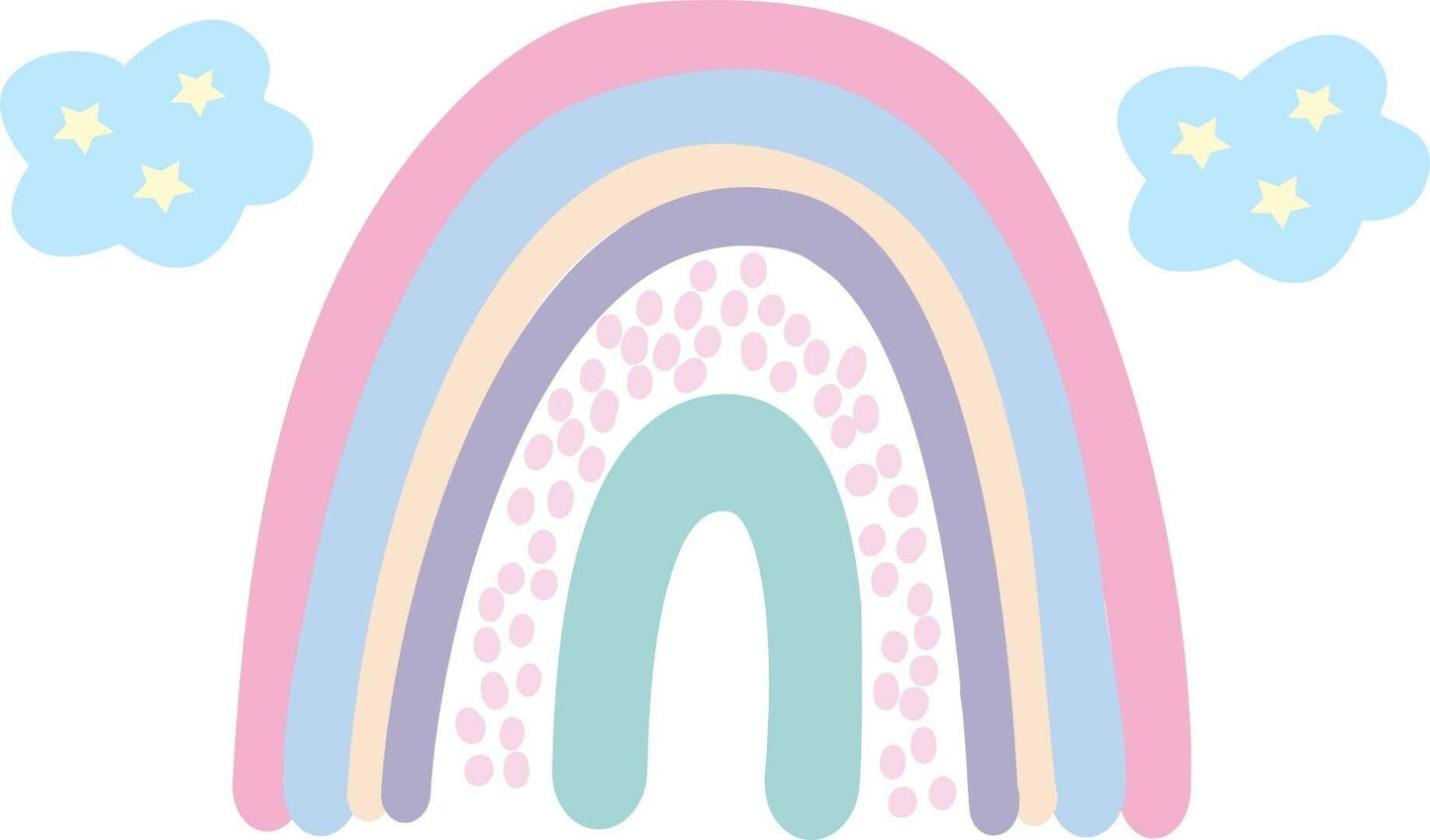 Boho Rainbow Wall Sticker Kids Bedroom Nursery Watercolour Clouds Vinyl Decal