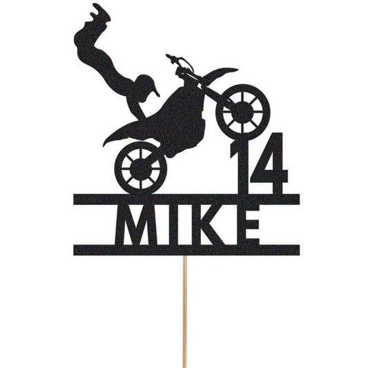 Personalised Glitter Motorbike Cake Topper: Biker Birthday Decoration