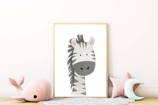 Cute Zebra Kids Bedroom Watercolour Hand Painted Effect Nursery Wall Art Poster