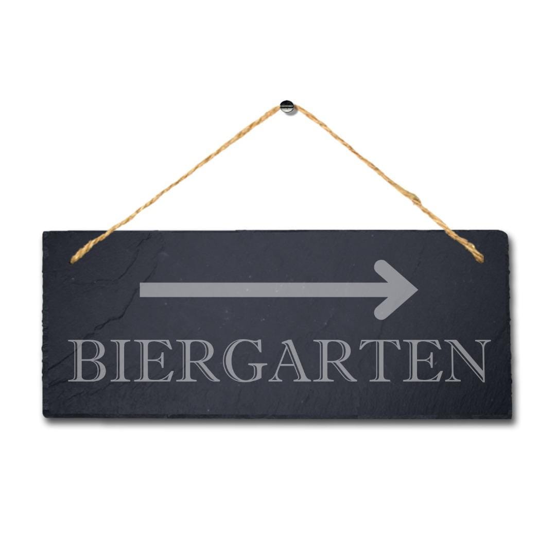 Biergarten Right Way Laser Engraved Hanging Slate Restaurant Decor Plaque Sign