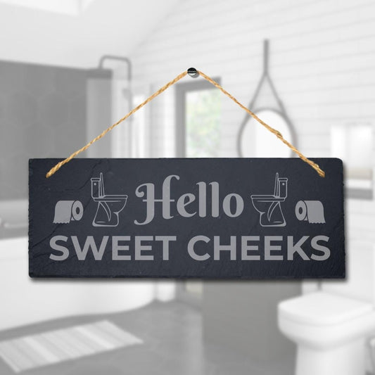 Sweet Cheeks Hanging Slate Sign Engraved Plaque Washroom Toilet Wc Bathroom Gift