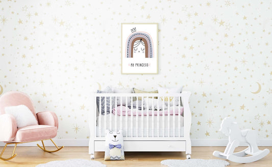 Princess Rainbow Girls Boho Watercolour Hand Painted Effect Nursery Wall Poster