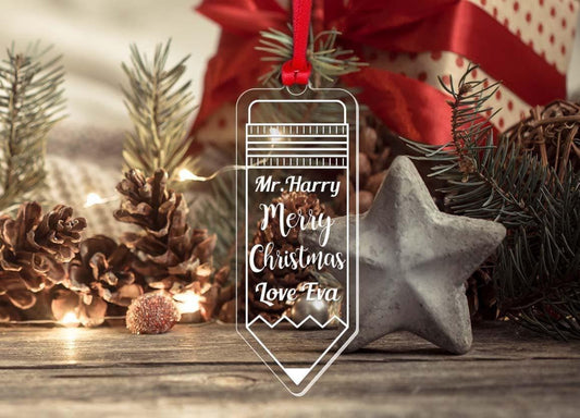 Personalised Christmas Bauble Teacher Nursery Teaching Assistant Pencil Ornament