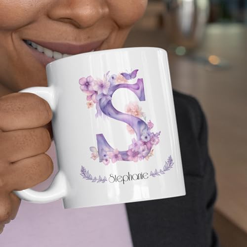 Personalized Name Letter S With Butterfly | Customised Coffee Mug | 11 OZ