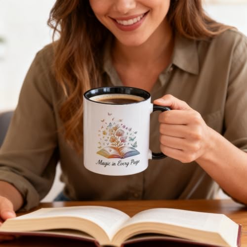 Inspirational with Colorful Book Butterfly | Ceramic Coffee Mug | 11 OZ