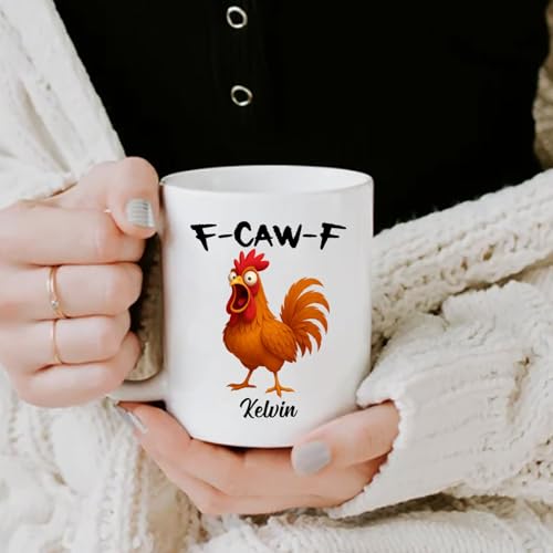 Custom Name Caw-F Chicken Sarcastic Humor | Customised Coffee Mug | 11 OZ