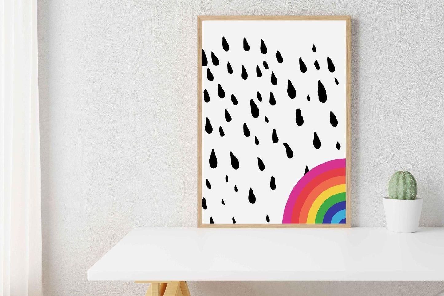 Rainbow Nursery Print: Raining Sky Poster, Colorful Art
