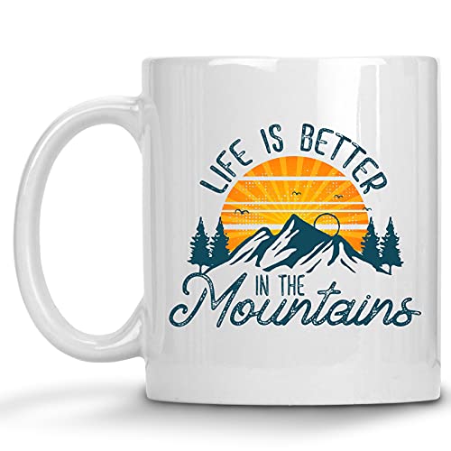 Life is Better in the Mountains Retro Outdoors | Ceramic Coffee Mug | 11 OZ