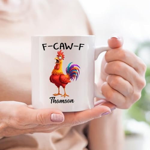 Personalized Name Caw F Chicken Accent Gift | Customised Coffee Mug | 11 OZ