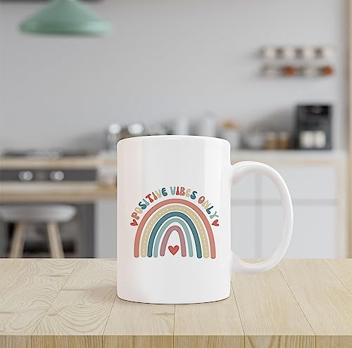 Retro Groovy Positive Vibes Boho Rainbow Heart | Ceramic Coffee Mug | 11 OZ