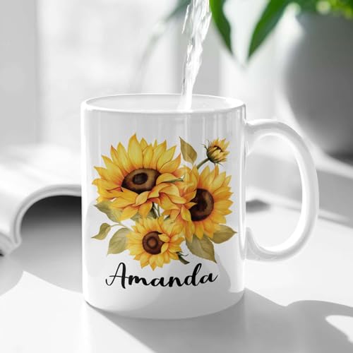 Customized Sunflower Choose Name Custom | Customised Coffee Mug | 11 OZ