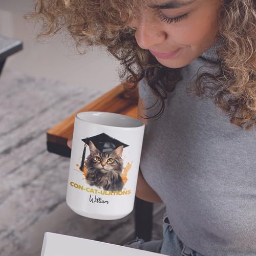 Lovely Cat Wearing Cap Personalized Name | Customised Coffee Mug | 11 OZ