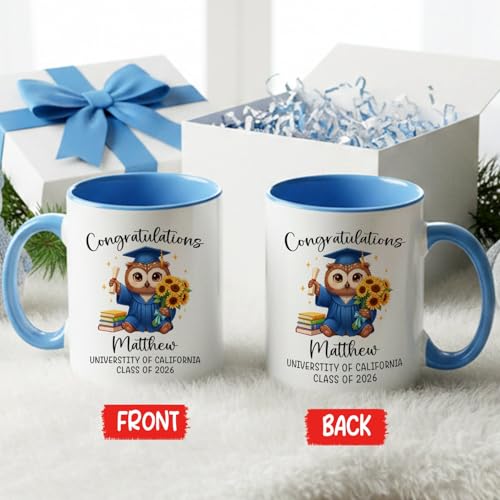 Owl Just Graduated Accent Personalized Name | Customised Coffee Mug | 11 OZ
