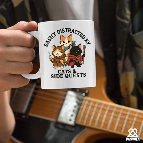 Easily Distracted By Cats and Side Quests Cat | Ceramic Coffee Mug | 11 OZ