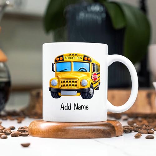 Personalized School Bus with Name Driver | Customised Coffee Mug | 11 OZ