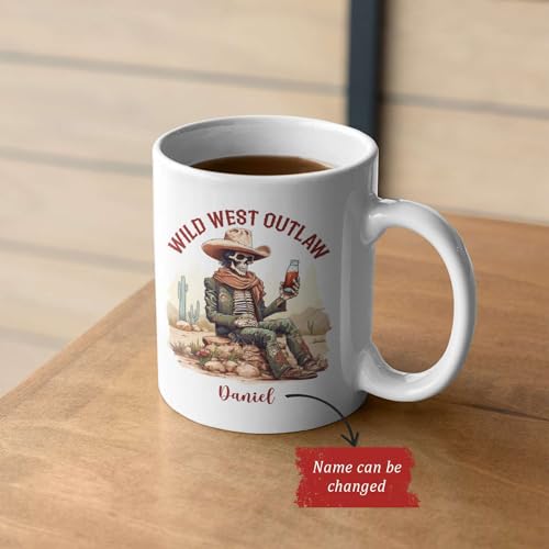 Personalized Skeleton Cowboy Drinking Beer | Customised Coffee Mug | 11 OZ