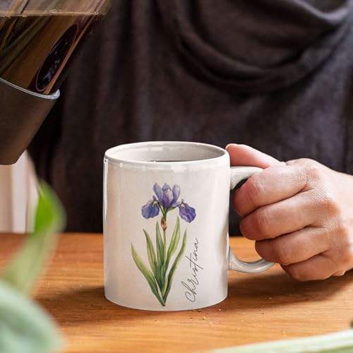 Iris Flower Accent Personalized Floral | Customised Coffee Mug | 11 OZ