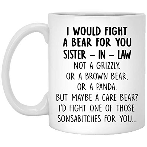 OystersPearl Funny Bear Fight Sister In Law | Ceramic Coffee Mug | 11 OZ