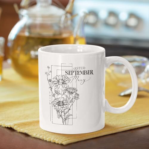 Personalized Name With Aster Design | Customised Coffee Mug | 11 OZ