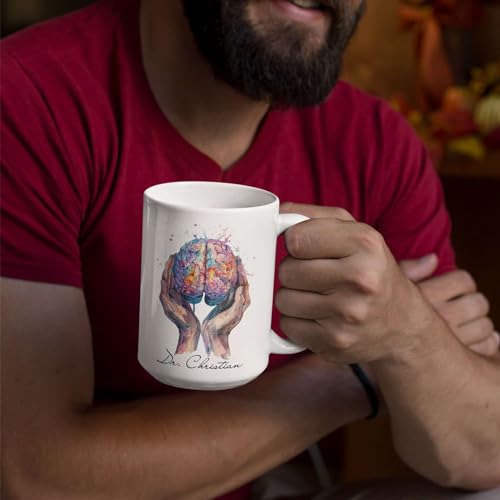 Novelty Customized Hands Holding Brain | Customised Coffee Mug | 11 OZ