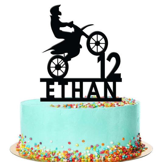 Personalised Motorbike Birthday Cake Topper Acrylic Motorcycle Biker Decoration