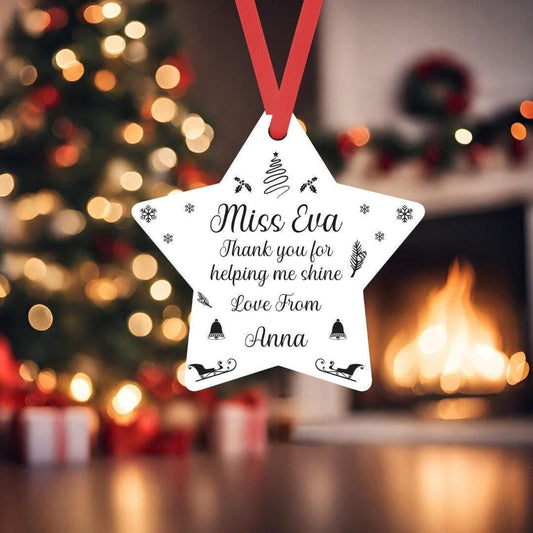 Personalised Star Teacher Christmas Bauble Teaching Assistant Ornament Tree Hanging Decor